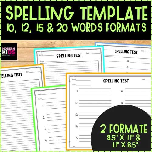 Blank Spelling Test Template – Upto 10, 12, 15 & 20 Words Formats
