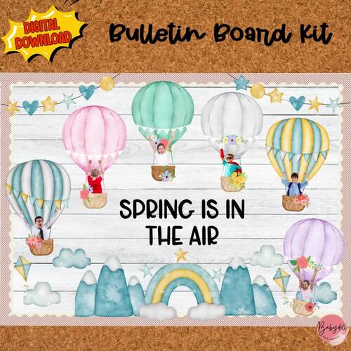 Spring Bulletin Board Kit Hot Air Balloons March Classroom Door Decor