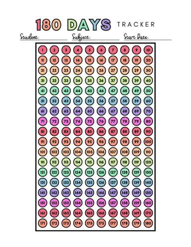 180 Days of School, 180 Days Countdown, 180 Day Tracker, Homeschool Tracker