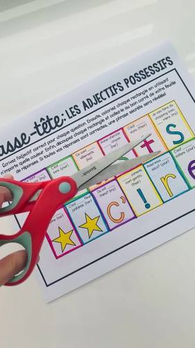 French grammar puzzle les adjectifs possessifs - résoudre et colorier
