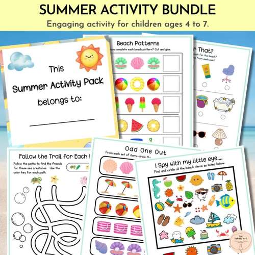 Summer Printable Activity Bundle, Kids Activities, Educational Pack