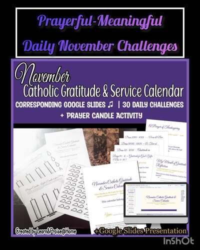 November Catholic Gratitude & Service Calendar | Prayer Candle Craft ...