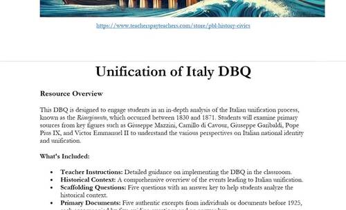 Unification of Italy DBQ by PBL History & Civics | TPT
