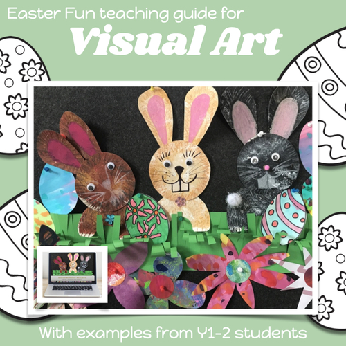 Preview of EASTER BUNNY Art project with VIDEO GUIDE lesson plan 1st - 3rd grade