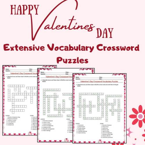 Valentine #39 s Day Vocabulary Crossword 6 Extensive Puzzles No Prep Activities