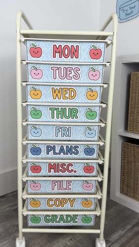 10 & 12 Drawer Rolling Cart Labels - Editable for Bright Classroom Decor