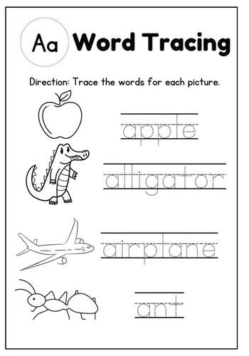 A to Z Letter of the Week Worksheets / tracing words / white and black