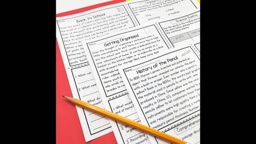 Reading Comprehension for Upper Elementary Back to School Reading Passages