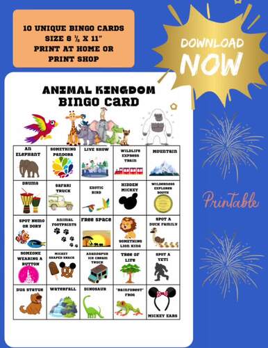 Animal Kingdom Bingo Game Disney Vacation Printable Activity Disney