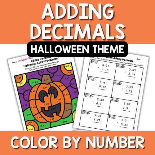 Halloween Adding Decimals Color by Number Worksheet | 5th Grade Math ...