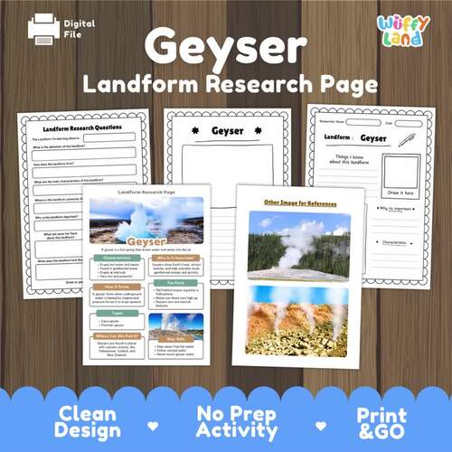 Geyser Landform Research Project Earth Science Worksheet and Geography ...