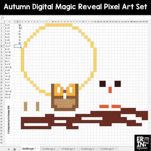 Fall / Autumn Digital Pixel Art Magic Reveal MULTIPLICATION by