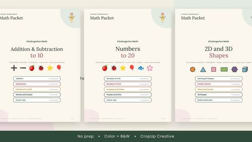 Kindergarten Math Worksheets BUNDLE: Addition, Numbers, Shapes, Tens ...