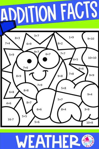 WEATHER COLOR BY NUMBER CODE ADDITION MATH WORKSHEETS by ...