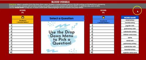 Blood Vessels Two-Player Game by Abaco Education Zone | TpT