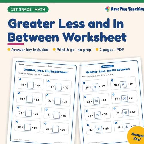 Greater Less and In Between Worksheet | 1st Grade Inequalities Practice