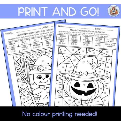 Halloween Math: Multiplication, Division, BODMAS Color By Number Bundle