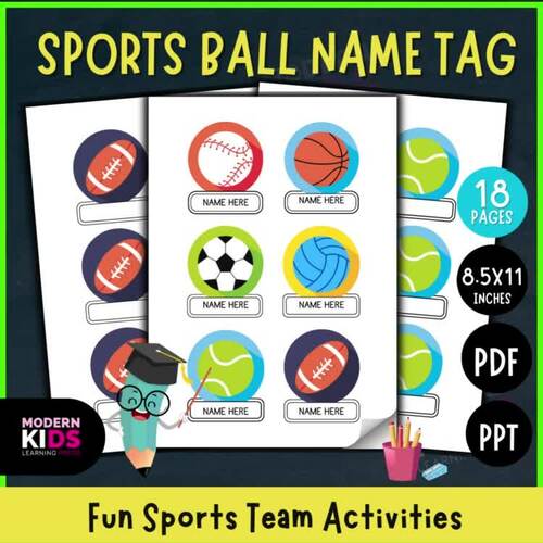 Sports Ball Name Tag Editable PPTX Dugout Tags Template TPT