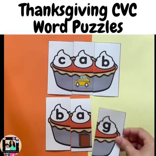 Thanksgiving Short Vowel CVC Puzzles Pie 3 Pieces Short Vowel Activities