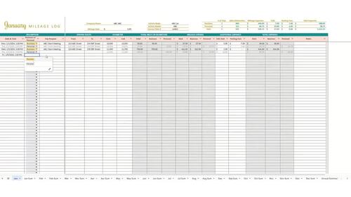 Mileage Log Google Sheets Spreadsheet - Best for Mobile - 25 tabs