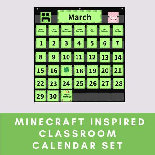 Minecraft Inspired Classroom Calendar Display by Jenny Marie | TPT