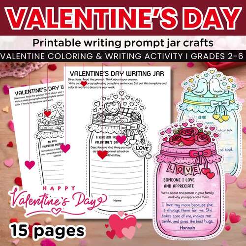 Valentine’s Day Writing Prompt Jar Crafts, Friendship, Kindness ...