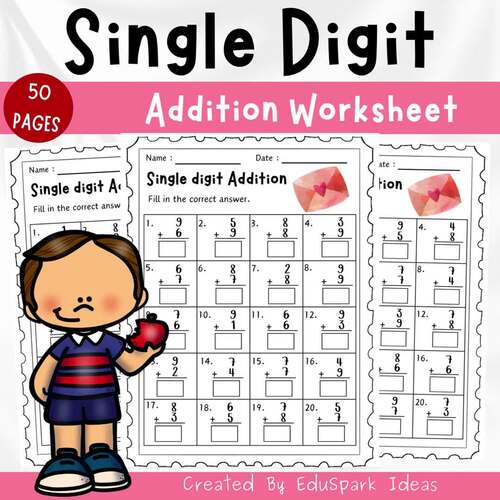 Single Digit Addition Worksheet - Math Practice for Kindergarten ...