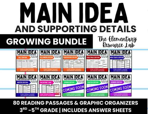 GROWING BUNDLE Holiday Season Main Idea and Supporting Details 3rd ...