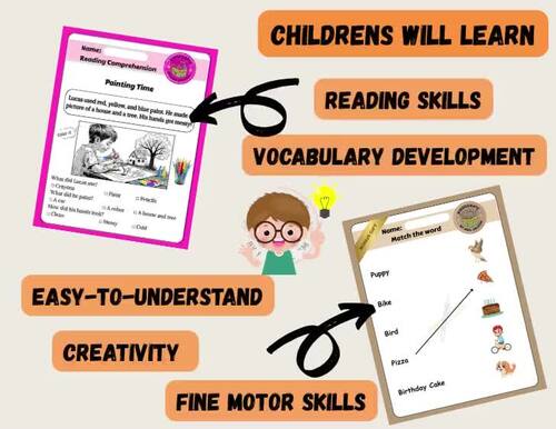Reading Comprehension Worksheets, Stories with Questions, Coloring Book