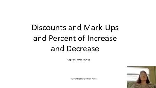 Preview of Discounts & Mark-ups and Percent of Increase & Decrease Video w/Practice Pages