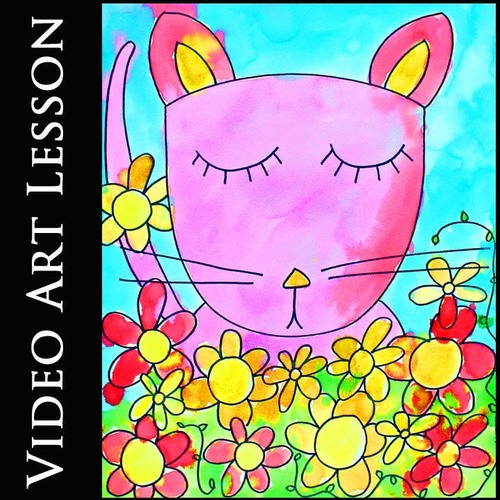 Preview of SNEAKY GARDEN CAT Video Art Lesson | SPRING Directed Drawing & Painting Project 