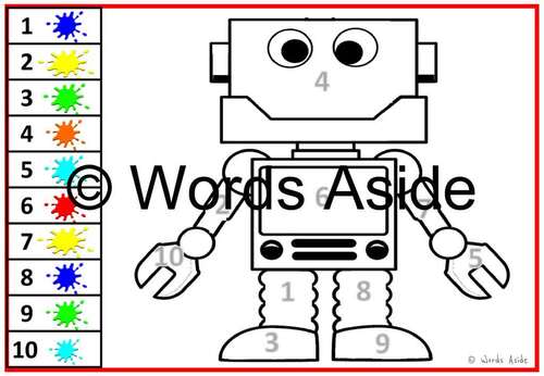 Color ROBOTS by Number Code by Words Aside | TPT