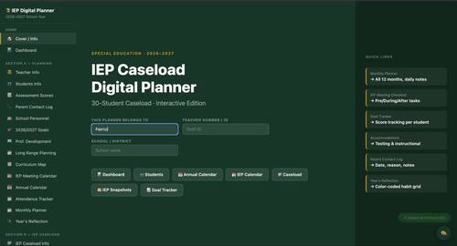 IEP Caseload Digital Planner 2026–2027 | Special Education ...