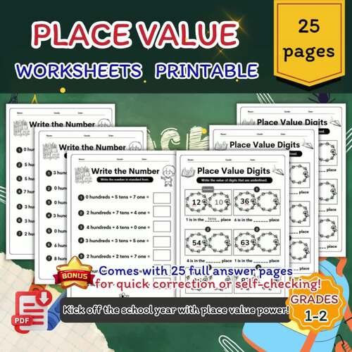 Back to School Place Value Worksheets 1st & 2nd Grade Math Printable 25 ...