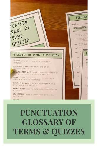 PUNCTUATION Vocabulary Sheet &amp; Quiz Set by ELA with Miss A | TpT