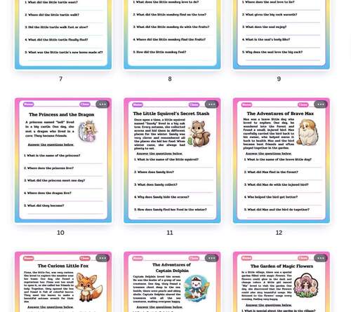 Rainbow exercise about reading a story and answering questions by Evelynna