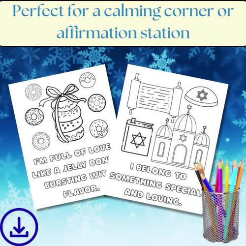 Hanukkah Affirmation Coloring Pages for Kids Printable Set 15 Jewish ...