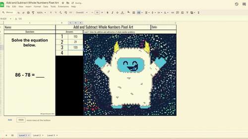Google Sheets Pixel Art - Addition and Subtraction of Whole Numbers ...
