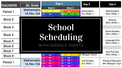 Preview of School Scheduling Software- Create School Timetables with Google Sheets