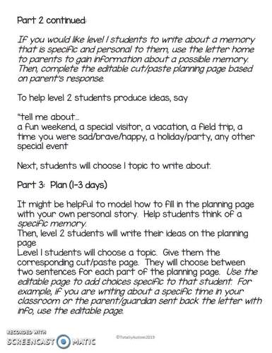 personal narrative writing special education