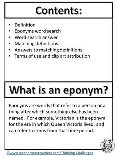 English grammar Eponyms no prep word work by Thinking Challenges