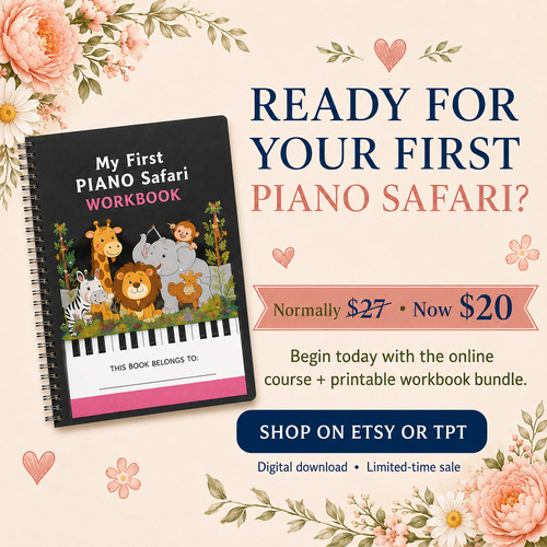 Preview of Beginner Piano Course for Kids | Printable Workbook Bundle and Online Lessons