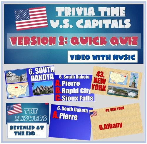 Preview of Trivia Time US Captials: Quick Quiz Video with music
