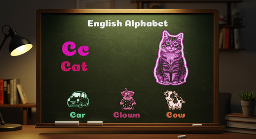 Preview of Animated chalkboard video showing the letter C with colorful chalk drawings