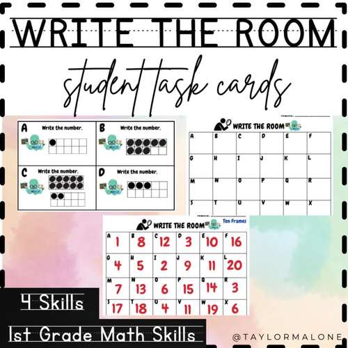 First Grade Math Center Student Task Cards -Write The Room Bundle