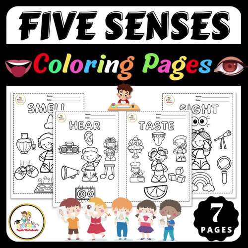 Five Senses Coloring Pages Touch, See, Hear, Smell, Taste I Coloring