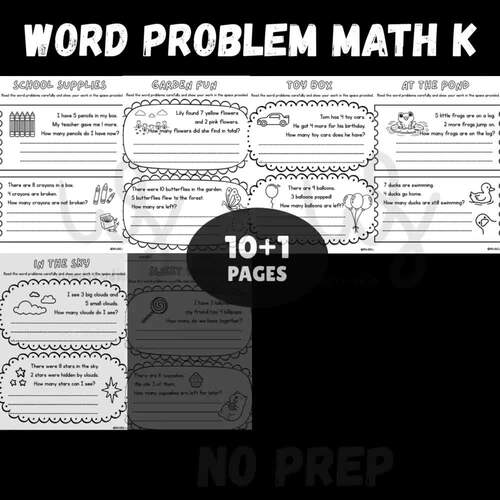 Kindergarten Math Word Problems Worksheets - Addition & Subtraction No ...
