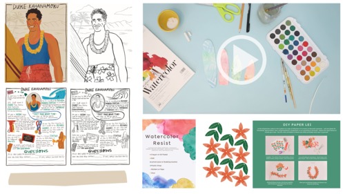Preview of Duke Kahanamoku Beginner Art Craft Lesson, Cute Fact Sheet, Printables, More!