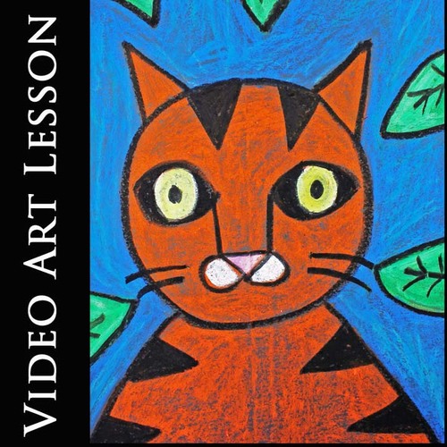 Preview of JUNGLE TIGER Video Art Project | EASY Directed Drawing Lesson With Oil Pastels
