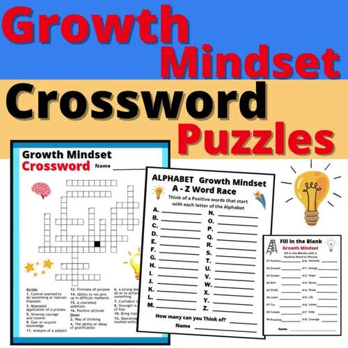 Growth Mindset Crossword Puzzles Vocabulary Activity No Prep SEL PBIS